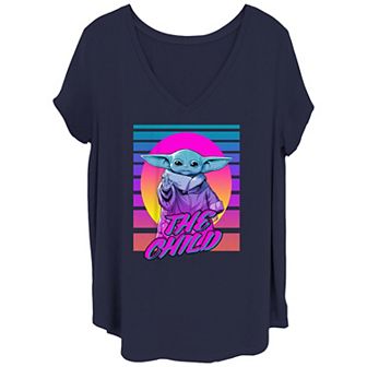 Juniors' Plus Size The Mandalorian The Child Fluorescent Colors Poster V Neck Tee