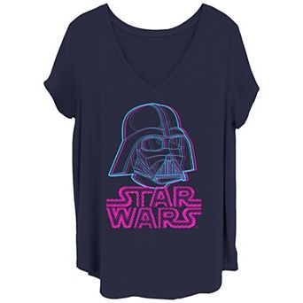 Juniors' Plus Size Star Wars Darth Vader Glitchy Portrait V Neck Tee