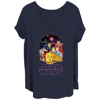 Juniors' Plus Size Star Wars Glowing Characters Poster V Neck Tee