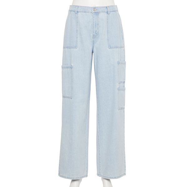 Juniors' Vanilla Star Porkchop Pocket Oversized Midrise Denim Cargo Jeans