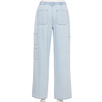 Juniors Vanilla Star Porkchop Pocket Oversized Midrise Denim Cargo Jeans