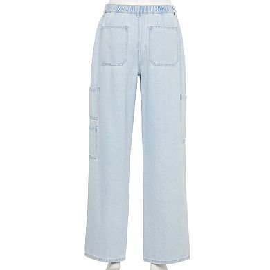 Juniors' Vanilla Star Porkchop Pocket Oversized Midrise Denim Cargo Jeans