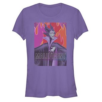 Disney Villains Sleeping Beauty Maleficent Flames Background Juniors' Fitted Graphic Tee