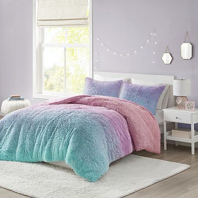 Mi Zone Talia Ombre Shaggy Faux Fur Duvet Cover Set