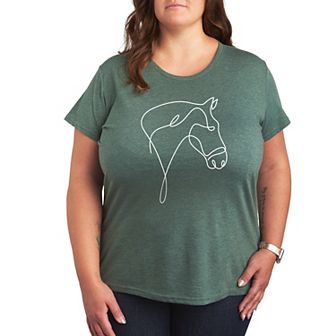Plus White Line Horse Doodle Graphic Tee