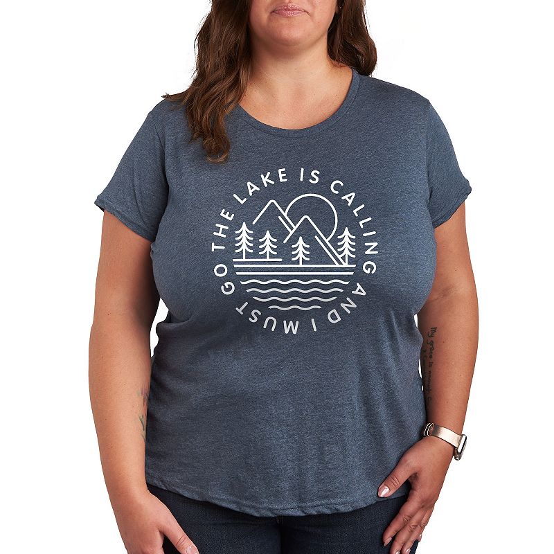 Licensed Character Plus The Lake Is Calling Graphic Tee, Women's, Size: 2XL, Grey Blue