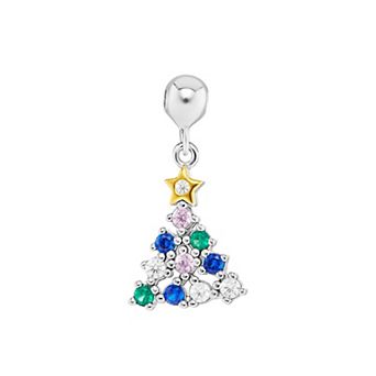 PRIMROSE Two Tone Multi-Color Cubic Zirconia & Spinel Stone Christmas Tree Sliding Charm