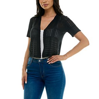 Women's Nina Leonard Pointelle Crochet Bolero