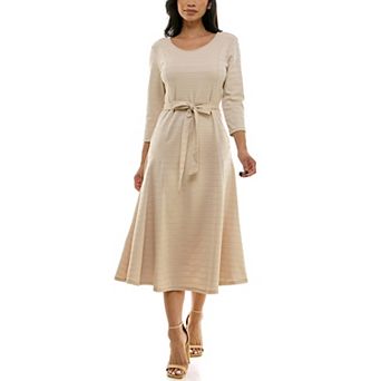 Women's Nina Leonard Sylvia Jaquard 3/4-Sleeve Jewel Dress