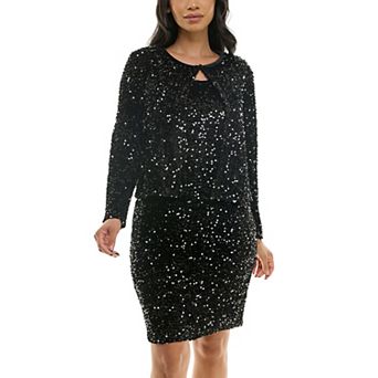 Women's Nina Leonard Sequin Mesh Cardigan & Sequin Sheath Dress Set