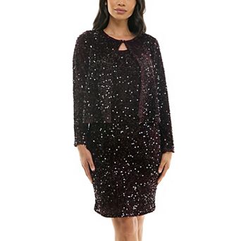 Women's Nina Leonard Sequin Mesh Cardigan & Sequin Sheath Dress Set