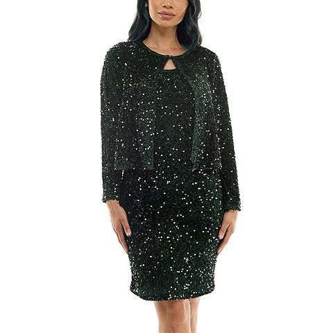 Женские платья Nina Leonard Women's Nina Leonard Sequin Mesh Cardigan & Sequin Sheath Dress Set