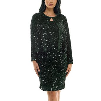 Women's Nina Leonard Sequin Mesh Cardigan & Sequin Sheath Dress Set