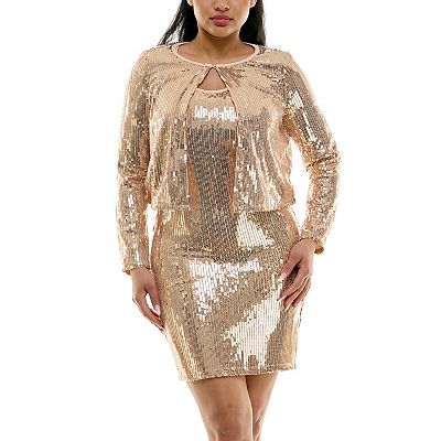 Nina Leonard Women's 2Pc Sequin And Bolero Set, Champagne, Large