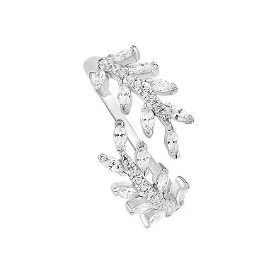 PRIMROSE Sterling Silver Marquise Cubic Zirconia Double Leaf Bypass Ring