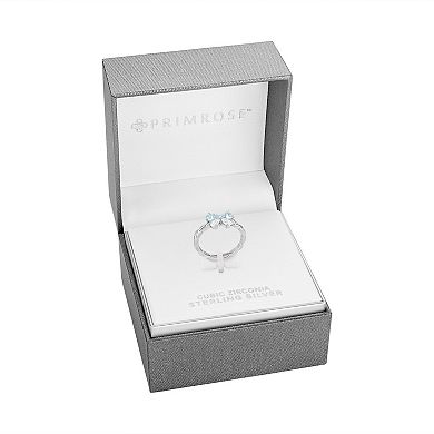 PRIMROSE Sterling Silver Aquamarine & Clear Cubic Zirconia Butterfly Twisted Band Ring