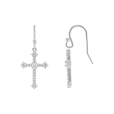 PRIMROSE Sterling Silver Pave Cubic Zirconia Cross Drop Earrings