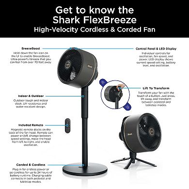 Shark FlexBreeze Outdoor & Indoor Fan with InstaCool Misting attachment. Portable, Quiet, Powerful (FA222)