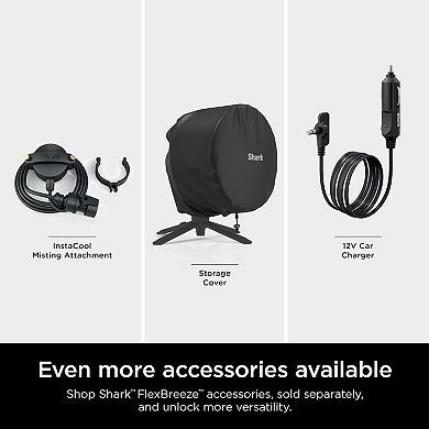 Shark FlexBreeze Outdoor & Indoor Fan with InstaCool Misting attachment. Portable, Quiet, Powerful (FA222)