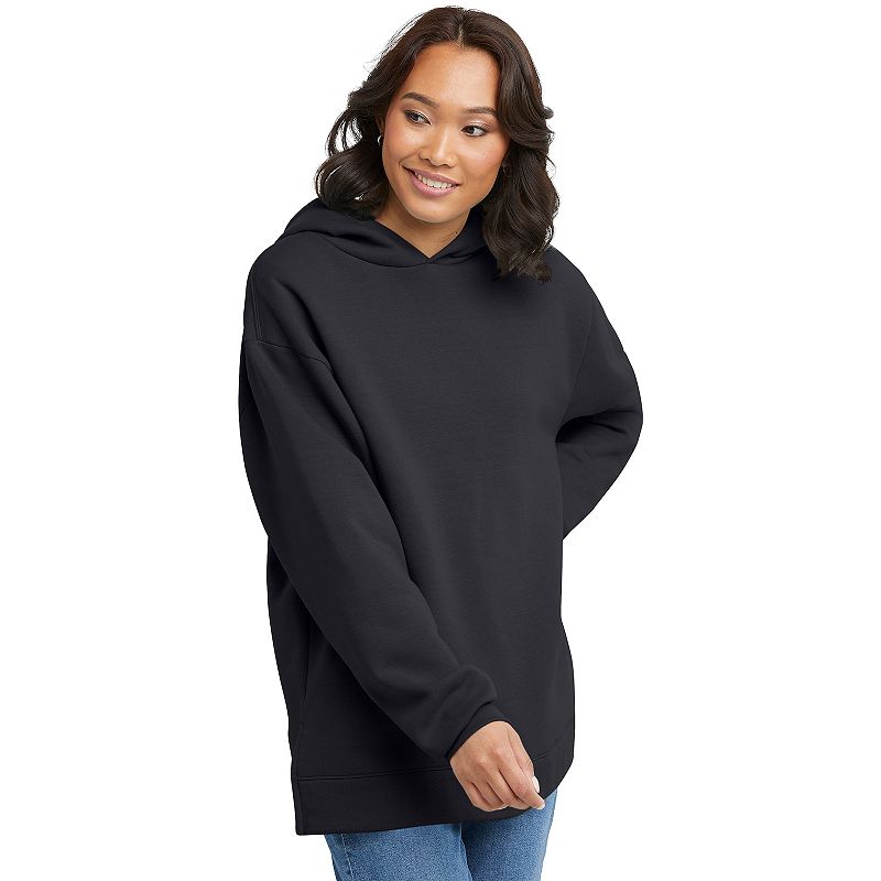 Women's Hanes® EcoSmart Fleece Tunic Hoodie, Size: XXL, Ebony