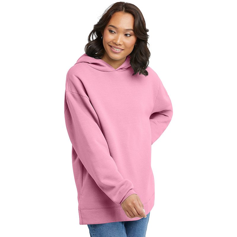 Women's Hanes® EcoSmart Fleece Tunic Hoodie, Size: Medium, Spirited Pink