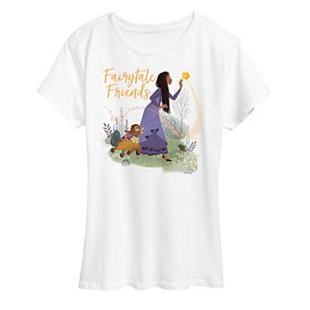 Disney's Wish Asha, Valentino, and Star Women's Fairytale Friends Graphic Tee