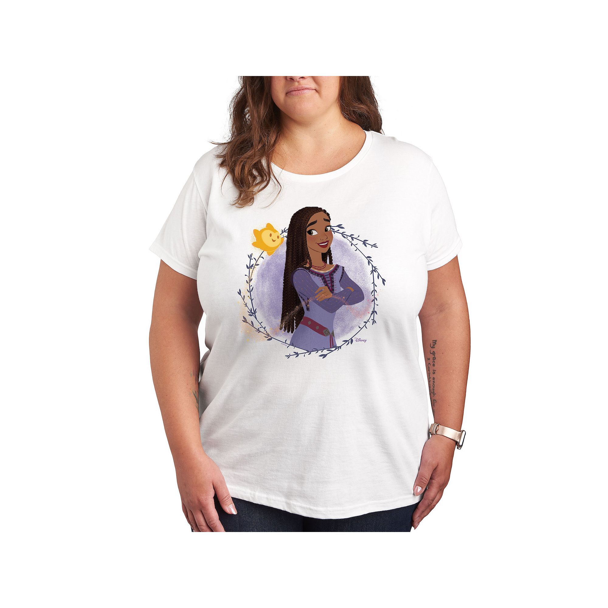 Disneys Wish Asha And Star Plus Graphic Tee, Womens, Size: 1XL, White