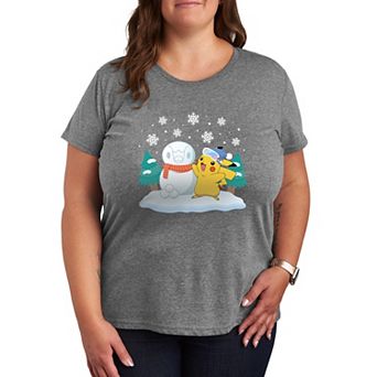 Plus Pokemon Pikachu Piplup Snowman Graphic Tee