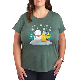 Plus Pokemon Pikachu Piplup Snowman Graphic Tee