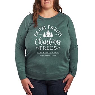 Plus Size Farm Fresh Christmas Trees French Terry Long Sleeve Tee