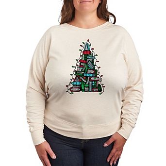 Plus Size Book Christmas Tree French Terry Long Sleeve Tee