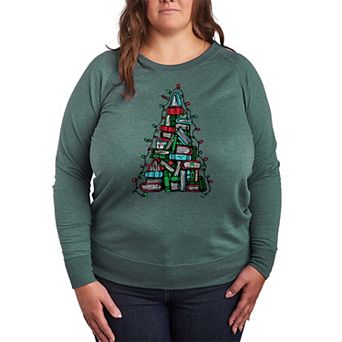 Plus Size Book Christmas Tree French Terry Long Sleeve Tee