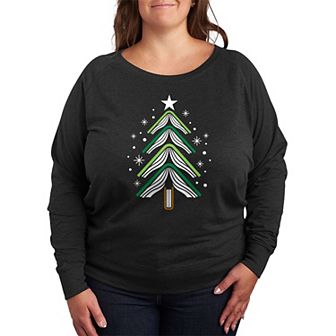 Plus Size Book Christmas Tree French Terry Long Sleeve Tee