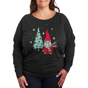 Plus Size Christmas Gnome Tree French Terry Long Sleeve Tee