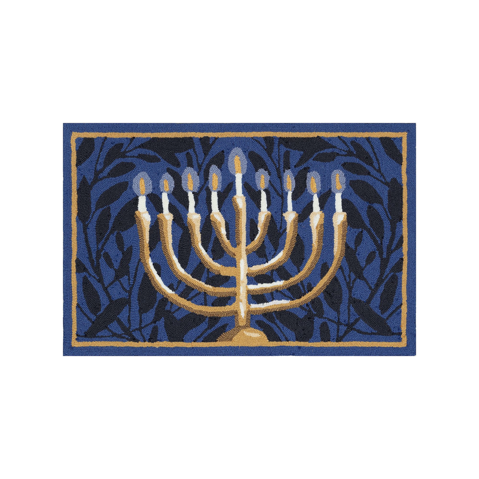 Liora Manne Frontporch Nights Of Lights Hanukkah Indoor/Outdoor Rug, Blue