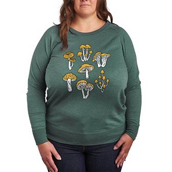 Plus Size Types Of Mushrooms French Terry Long Sleeve Tee