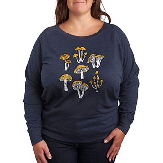 Plus Size Types Of Mushrooms French Terry Long Sleeve Tee