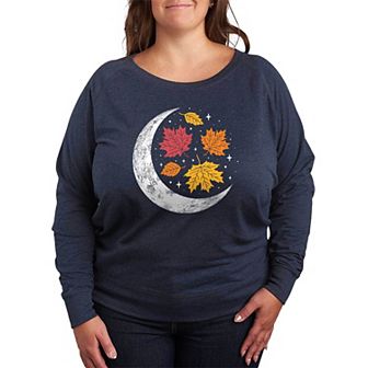Plus Size Fall Crescent Moon French Terry Long Sleeve Tee