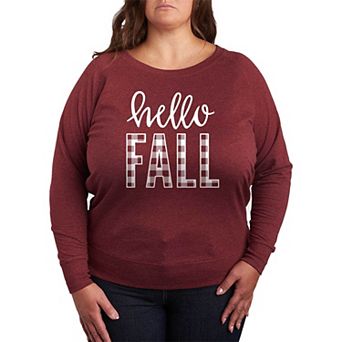 Plus Size Hello Fall Plaid Lightweight French Terry Sweatshirt