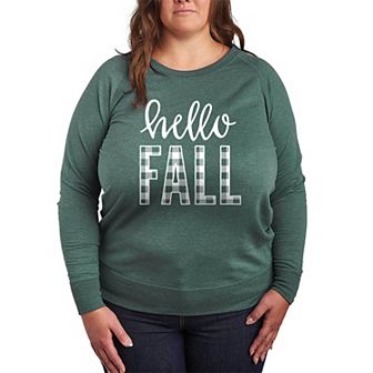 Plus Size Hello Fall Plaid Lightweight French Terry Sweatshirt