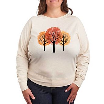 Plus Size Watercolor Fall Trees French Terry Long Sleeve Tee