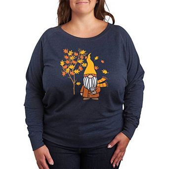 Plus Size Fall Gnome Tree French Terry Long Sleeve Tee