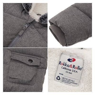 Rokka Rolla Toddler Boys Puffer Coat Baby Hooded Winter Jacket Warm Navy Size 12 18 Months