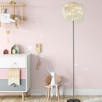 Feather Floor Lamp with White Faux Ostrich Feather Shade