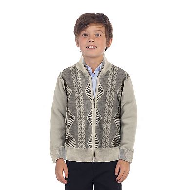 Gioberti Boys Full Zip Lightweight Geometric Design Cardigan Sweater
