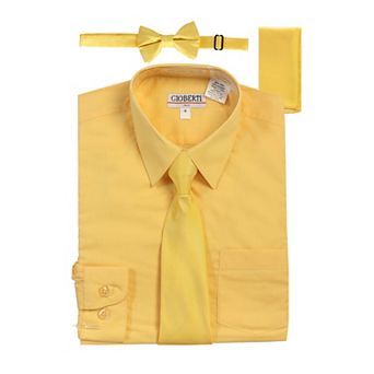 Gioberti Boy's Long Sleeve Dress Shirt + Solid Tie, Bow Tie, and Hanky