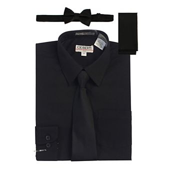 Gioberti Boy's Long Sleeve Dress Shirt + Solid Tie, Bow Tie, and Hanky