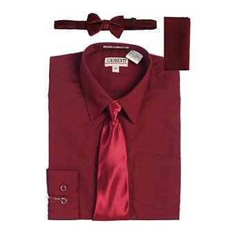 Gioberti Boy's Long Sleeve Dress Shirt + Solid Tie, Bow Tie, and Hanky