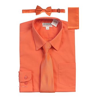 Gioberti Boy's Long Sleeve Dress Shirt + Solid Tie, Bow Tie, and Hanky