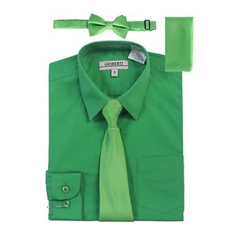 Gioberti Boy's Long Sleeve Dress Shirt + Solid Tie, Bow Tie, and Hanky